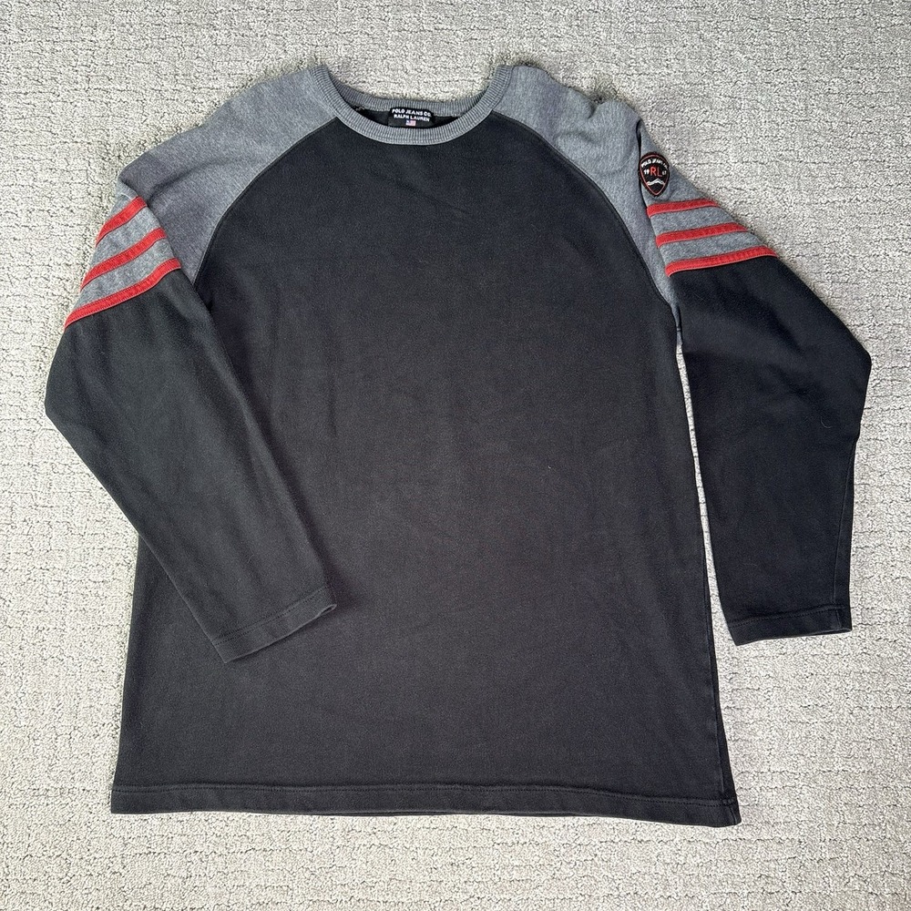 VTG Polo Jeans Co Ralph Lauren Men's Size Medium Black And Grey Sweatshirt Heavy